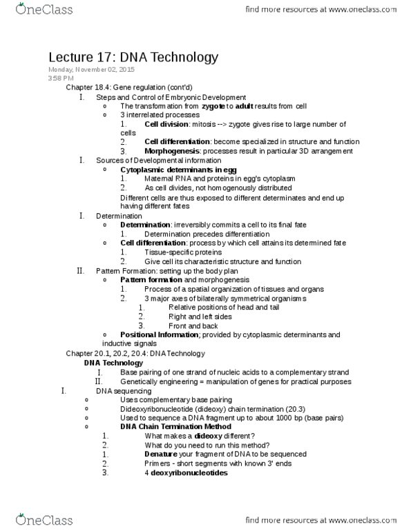 01:119:115 Lecture Notes - Lecture 17: Cell Division, Zygote, Mitosis thumbnail