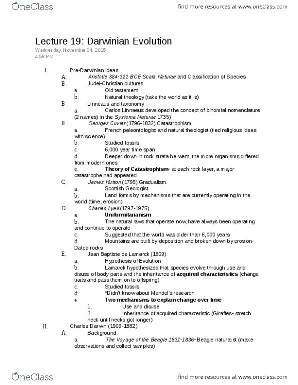 01:119:115 Lecture Notes - Lecture 19: Binomial Nomenclature, Georges Cuvier, James Hutton thumbnail