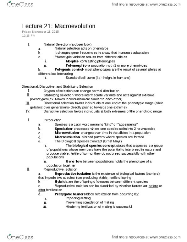 01:119:115 Lecture Notes - Lecture 21: Stabilizing Selection, Disruptive Selection, Directional Selection thumbnail