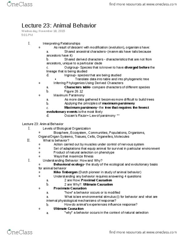 01:119:115 Lecture Notes - Lecture 23: Nikolaas Tinbergen, Proximate And Ultimate Causation, Behavioral Ecology thumbnail