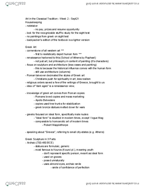 MPC 103 Lecture Notes - Lecture 2: Apollo Belvedere, Robert Mapplethorpe, Archaic Smile thumbnail