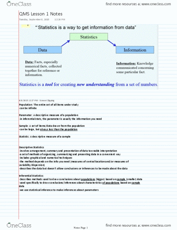 QMS 102 Lecture Notes - Lecture 1: Vantis, Pareto Chart, Contingency Table thumbnail