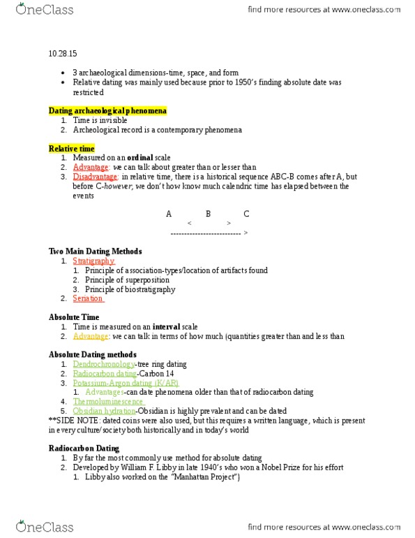 ANT 3 Lecture Notes - Lecture 13: Radiocarbon Dating, Biostratigraphy, Absolute Dating thumbnail