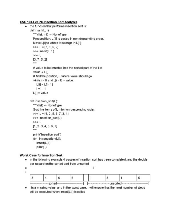 CSC108H1 Lecture Notes - Lecture 28: Insertion Sort, Precondition, Lazy Evaluation thumbnail