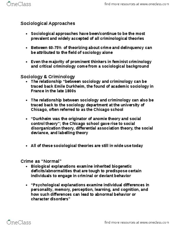 CRIM 101 Lecture Notes - Lecture 8: Social Disorganization Theory, Feminist School Of Criminology, Social Control Theory thumbnail