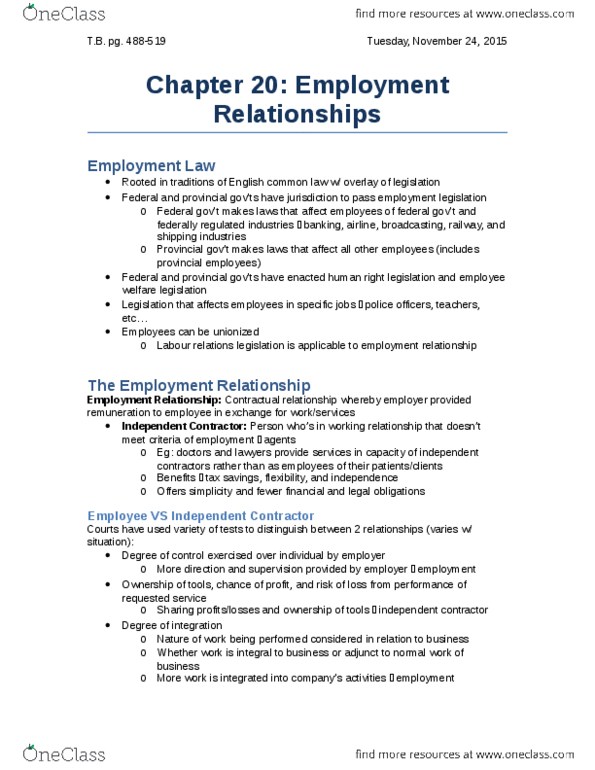 Management and Organizational Studies 2275A/B Chapter 20: Chapter 20 - The Employment Relationship thumbnail