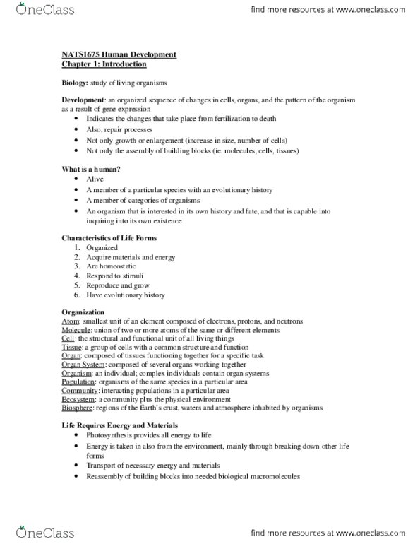 NATS 1675 Lecture Notes - Lecture 1: Organism, Cascina Increa, Cella thumbnail