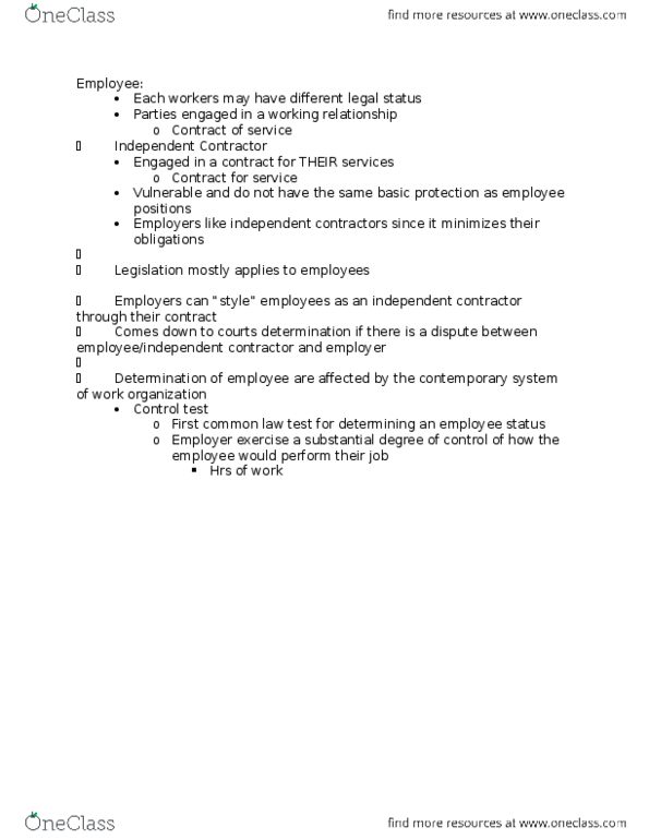 LAWS 3401 Lecture Notes - Lecture 2: Independent Contractor, Work Permit, International Labor Standards thumbnail