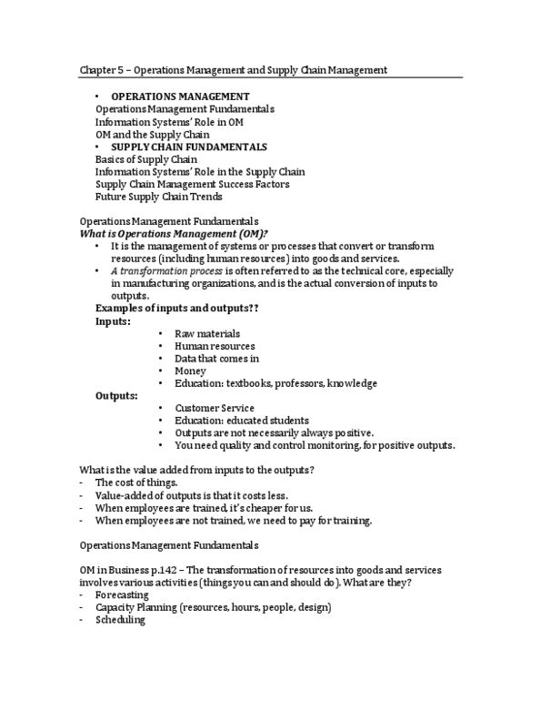 ADM 2372 Chapter Notes - Chapter 5: Demand Forecasting, Supply Chain, Operations Management thumbnail