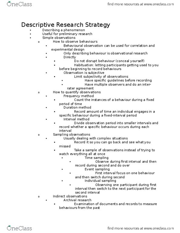 NEUR 2001 Lecture Notes - Lecture 7: Participant Observation, Habituation, Likert Scale thumbnail