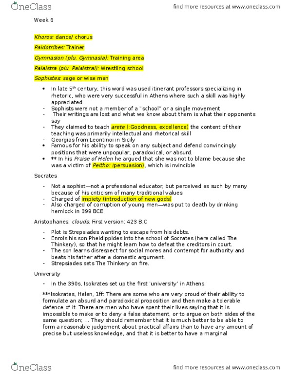 CLST 100 Lecture 6: Study Guide for test 4- Week 6 thumbnail