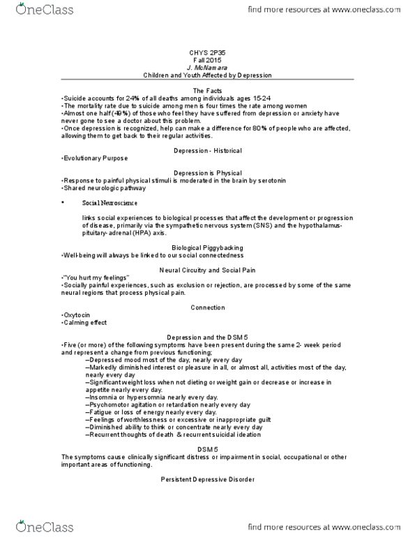 CHYS 2P35 Lecture Notes - Lecture 5: Sympathetic Nervous System, Paroxetine, Suicidal Ideation thumbnail