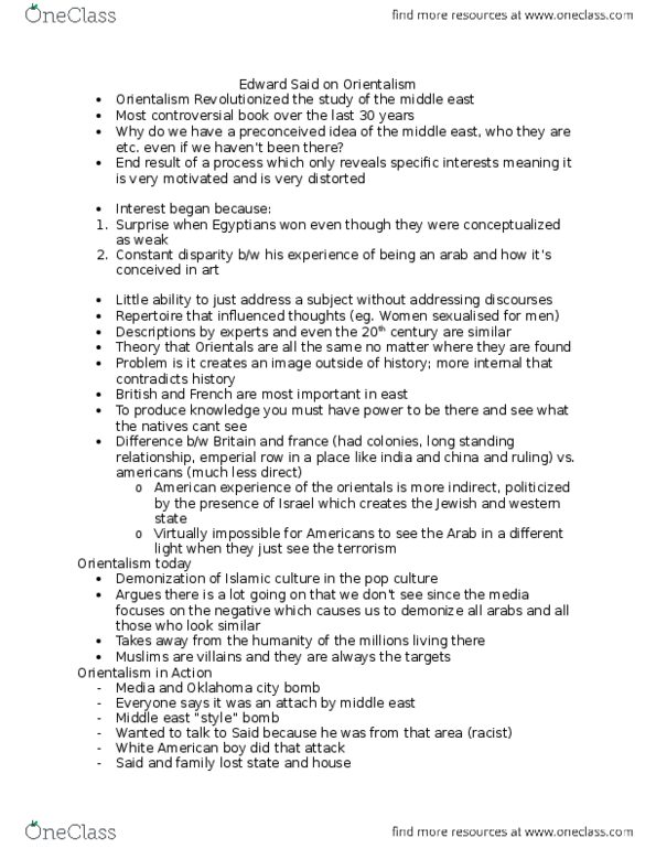 Women's Studies 1021F/G Lecture Notes - Lecture 4: Edward Said, Comparative Literature thumbnail