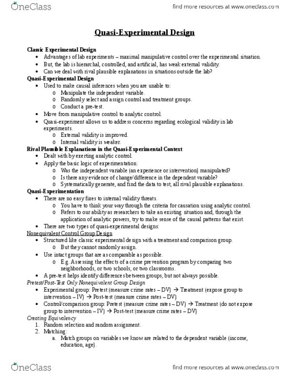CRM 2303 Lecture Notes - Lecture 15: Random Assignment, Quasi, External Validity thumbnail