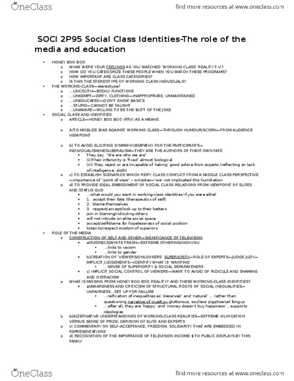 SOCI 2P95 Lecture Notes - Lecture 2: Here Comes Honey Boo Boo, British Association For Immediate Care, Individualism thumbnail