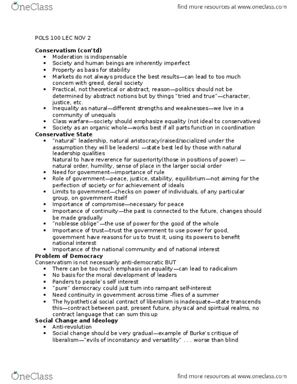 POLS 110 Lecture Notes - Lecture 15: Social Change, Family Values, Economic Liberalism thumbnail