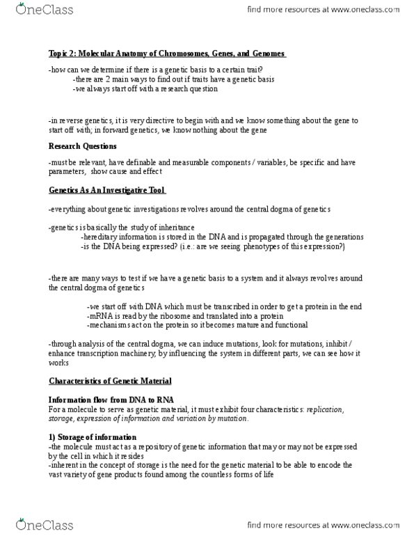 BIO 2133 Lecture Notes - Lecture 2: Central Dogma Of Molecular Biology, Reverse Genetics, Ribosomal Rna thumbnail