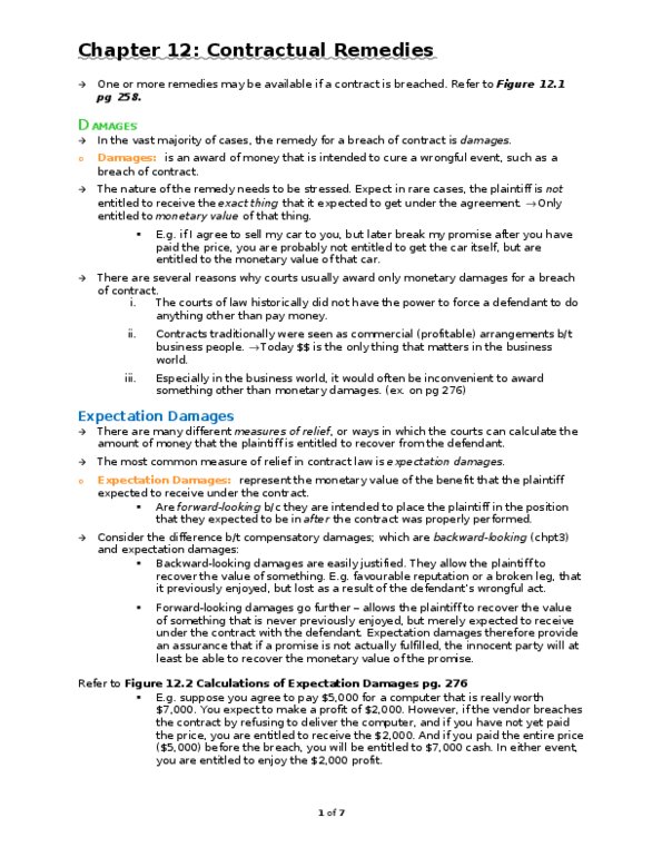 LAW 122 Chapter Notes - Chapter 12: Specific Performance thumbnail