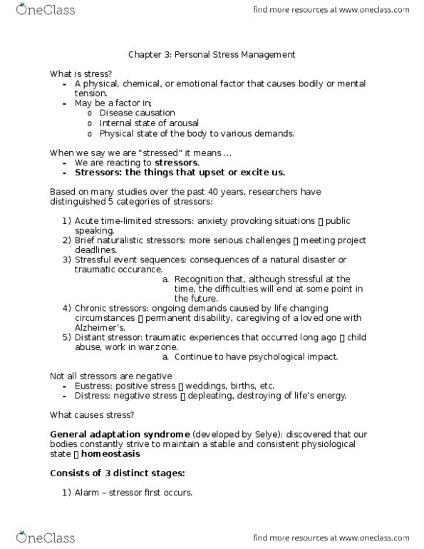 FRHD 1100 Lecture Notes - Lecture 4: Stress Management, Hans Selye, Natural Disaster thumbnail