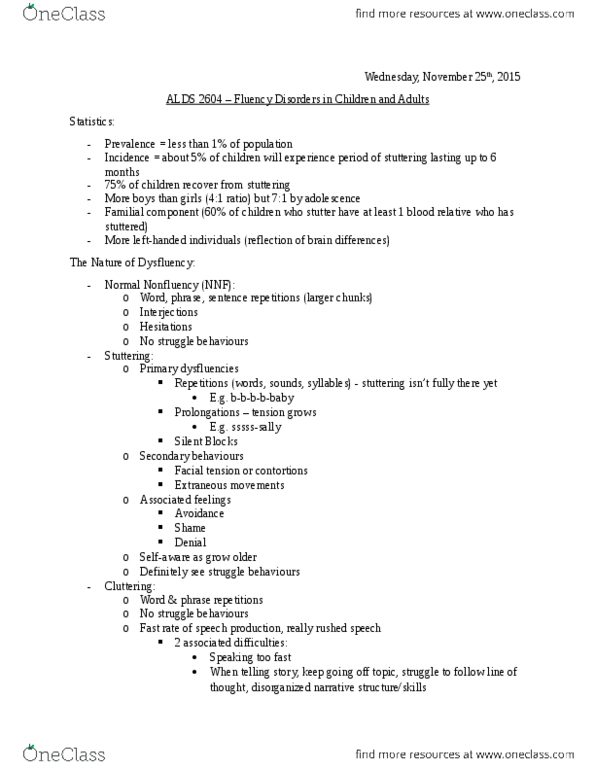 LING 2604 Lecture Notes - Lecture 11: 2015 American League Division Series, Cluttering, Speech Production thumbnail