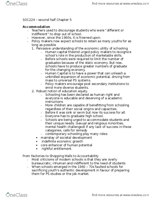 SOC224H5 Chapter Notes - Chapter 5: System Model, Human Capital, Unbridled thumbnail