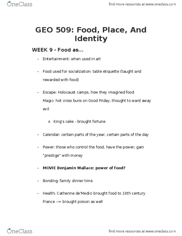 GEO 509 Lecture Notes - Lecture 9: Michael Pollan, Hot Cross thumbnail