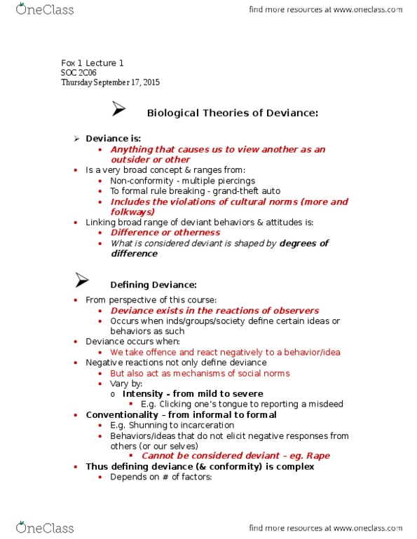 SOCIOL 2C06 Lecture Notes - Lecture 1: Grandtheft, Shunning, Nonconformist thumbnail