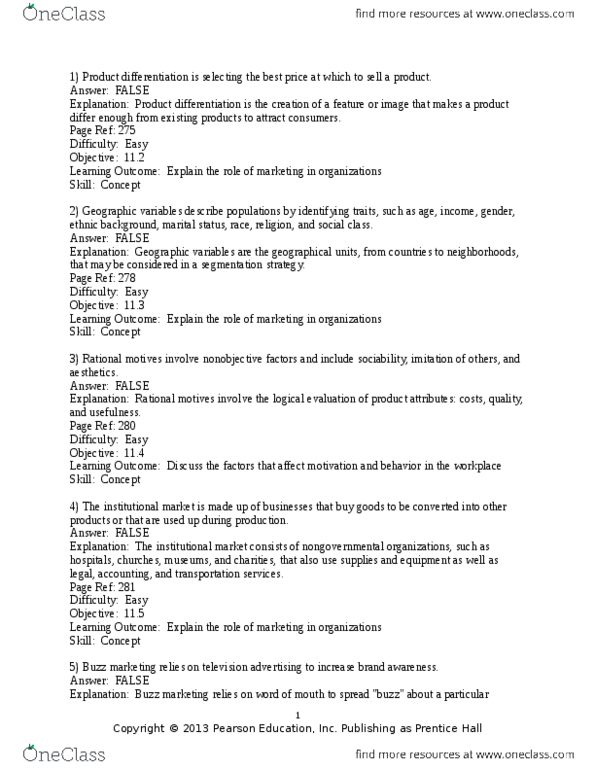 BUS 201 Lecture Notes - Lecture 11: Marketing Mix, Prentice Hall, Denim thumbnail