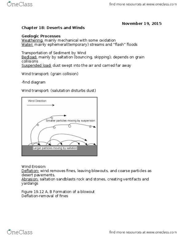 Earth Sciences 1022A/B Lecture Notes - Lecture 16: Desert Pavement, Suspended Load, Deflation thumbnail