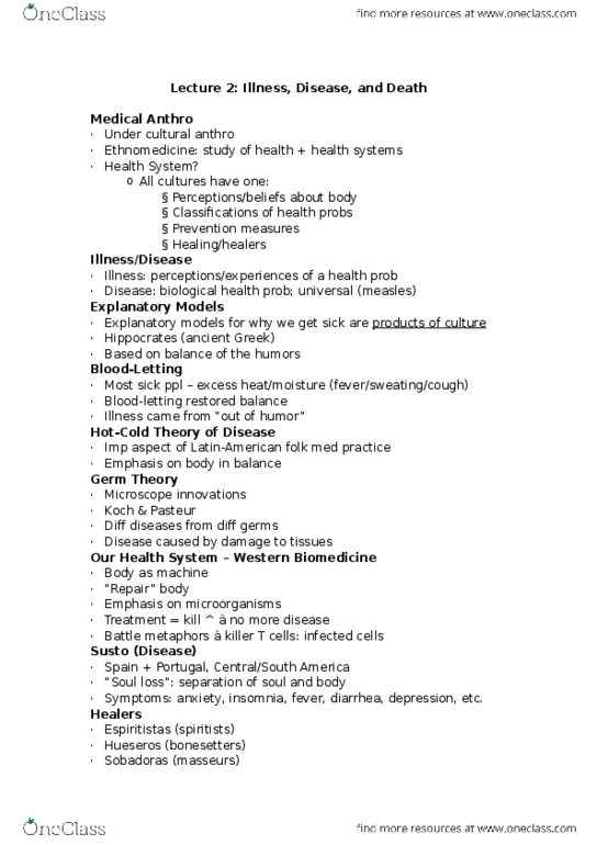 ANTHROP 1AA3 Lecture Notes - Lecture 2: Ethnomedicine, Insomnia, Quran thumbnail