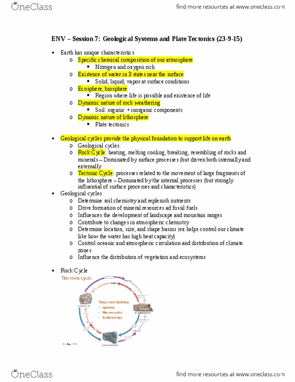 ENV100Y5 Lecture Notes - Lecture 7: Plate Tectonics, Lithosphere, Subduction thumbnail