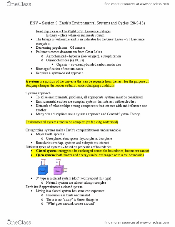 ENV100Y5 Lecture Notes - Lecture 9: Closed System, Water Cycle, Magma Chamber thumbnail