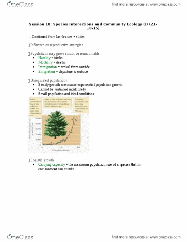 ENV100Y5 Lecture Notes - Lecture 18: Logistic Function, Carrying Capacity, Scots Pine thumbnail