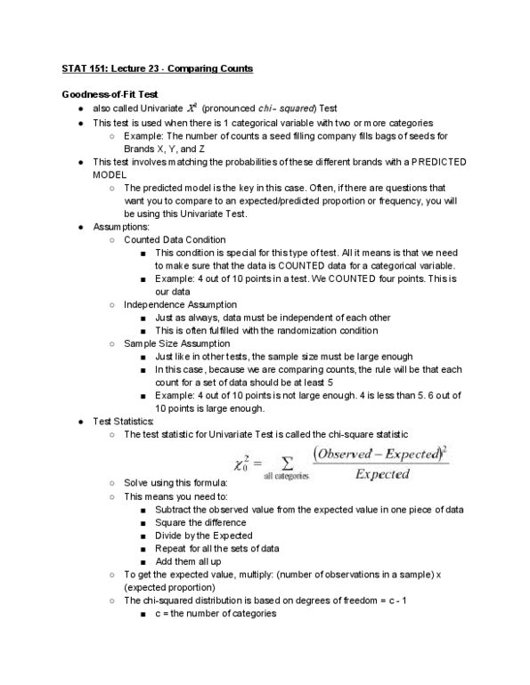 STAT151 Lecture Notes - Lecture 23: Univariate, Test Statistic, Test Data thumbnail