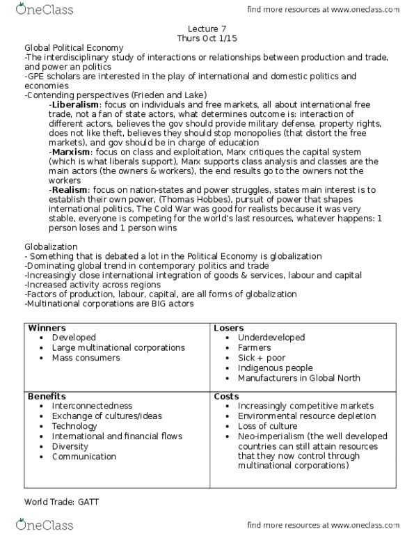 POLS 2080 Lecture Notes - Lecture 7: Mercosur, North–South Divide, Doha Development Round thumbnail