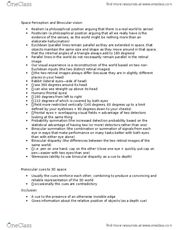 PSYCH306 Chapter Notes - Chapter 6: Binocular Summation, Binocular Disparity, Depth Perception thumbnail