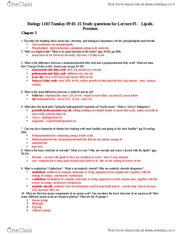 BIOL 1103 Lecture Notes - Lecture 5: Glycerol, Low-Density Lipoprotein, Group R thumbnail