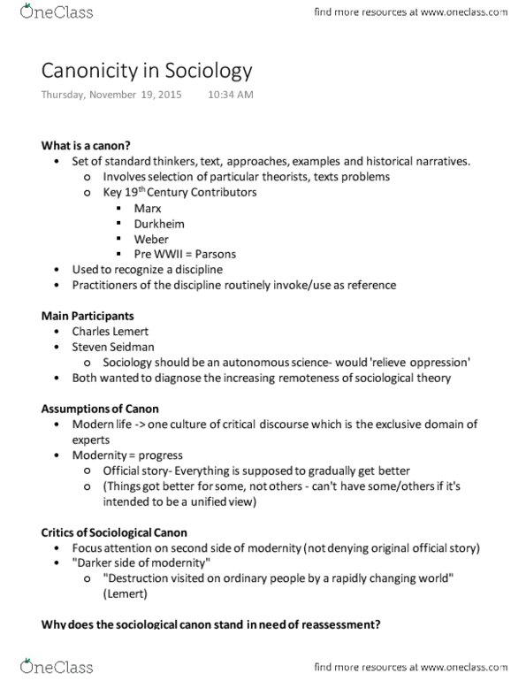 SOCI 331 Lecture Notes - Lecture 17: Sociological Theory thumbnail