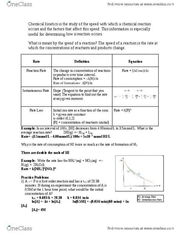 CHEM 14B Lecture Notes - Lecture 10: Rate Equation, Reaction Rate Constant, Reaction Step thumbnail
