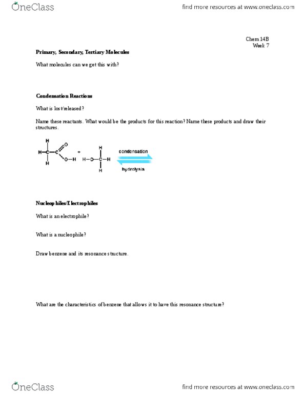 CHEM 14B Lecture Notes - Lecture 19: Sn2 Reaction, Hydrolysis, Nucleophile thumbnail