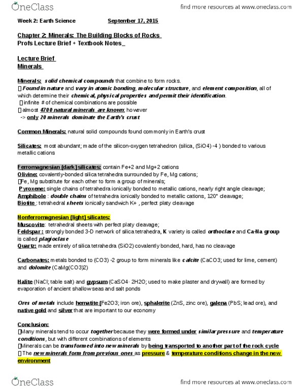 Earth Sciences 1022A/B Lecture Notes - Lecture 2: Ionic Bonding, Gold, Carbonate Minerals thumbnail