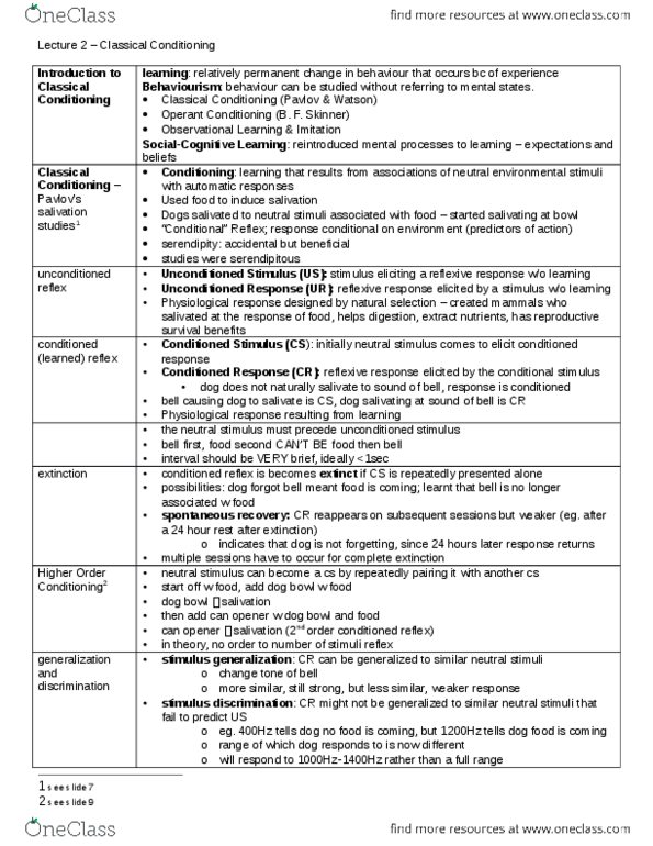PSYCH101 Lecture Notes - Lecture 2: Classical Conditioning, Serendipity, Operant Conditioning thumbnail