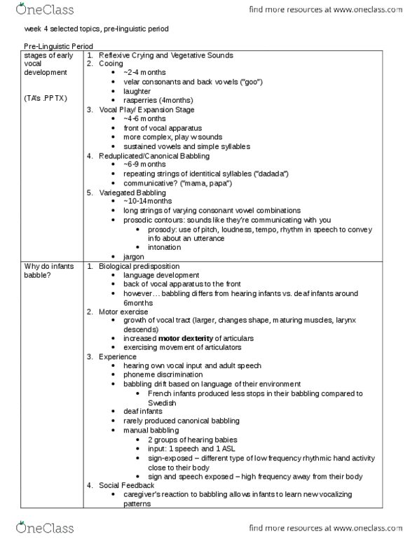 PSYCH101 Lecture Notes - Lecture 4: Vocal Tract, 18 Months, Phoneme thumbnail