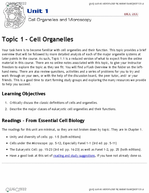 BIOL 201 Lecture Notes - Lecture 1: Peer Tutor, Organelle thumbnail