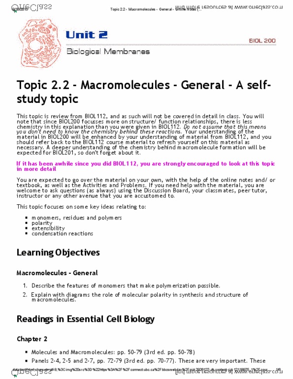 BIOL 201 Lecture Notes - Lecture 3: A Deeper Understanding, Peer Tutor, Macromolecule thumbnail