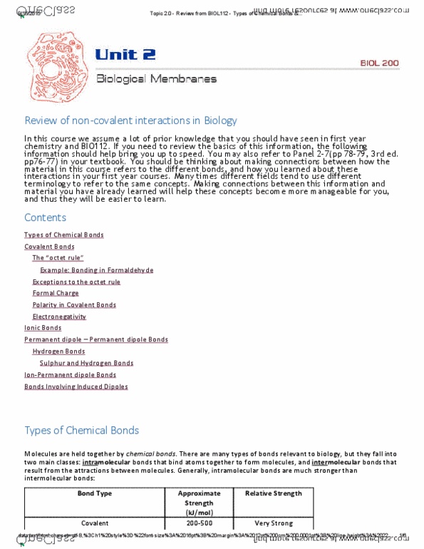 BIOL 201 Lecture 4: Topic 2.0 - Review from BIOL112 - Types of Chemical Bonds thumbnail