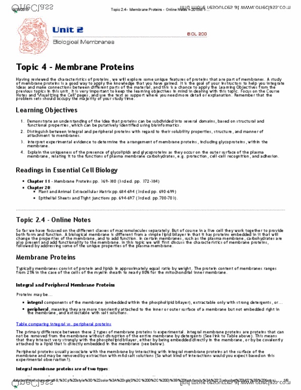 BIOL 201 Lecture 6: Topic 2.4 - Membrane Proteins thumbnail