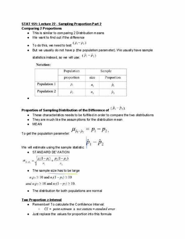 STAT151 Lecture Notes - Lecture 22: Statistical Parameter, Statistic, Confidence Interval thumbnail