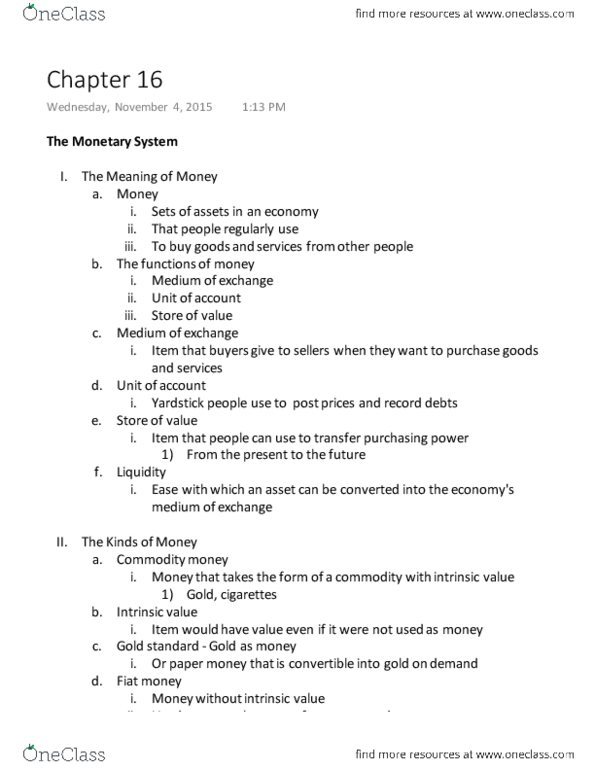 ECON 112 Lecture Notes - Lecture 16: Fractional-Reserve Banking, Federal Reserve System, Federal Funds Rate thumbnail