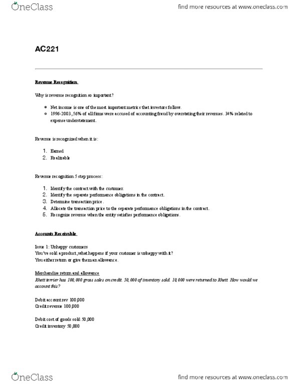 SMG AC 221 Lecture Notes - Lecture 1: Rhett Butler, Net Income, Accounts Receivable thumbnail